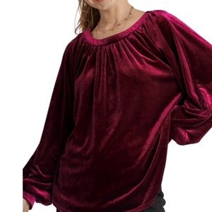 Umgee+ | Velvet Round Neck Long Sleeve Top Sangria Holiday Christmas New Years